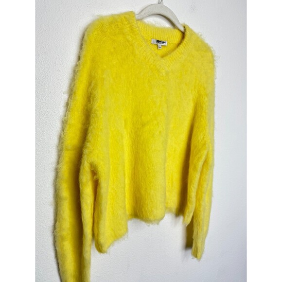 Madewell Size M Brushed V-Neck Sweater Heather Lemon Pullover Alpaca Wool NWT - Picture 4 of 13